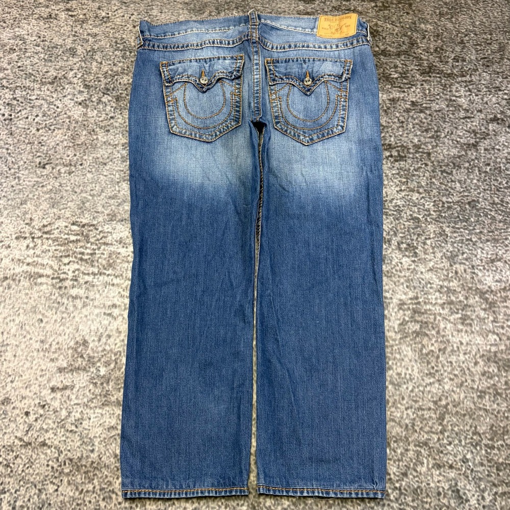 True Religion Jeans Mens 42x29 Blue World Tour Section Slim Stitched Flap Pocket